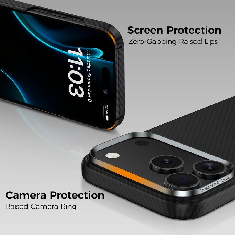 بينكس جراب Benks ArmorPro 600D المميز لهاتف iPhone 17 Pro Max، متوافق مع زر التحكم بالكاميرا، ومتوافق مع MagSafe، جراب حماية عسكري مصنوع من ألياف كيفلر من دوبونت - Image 2